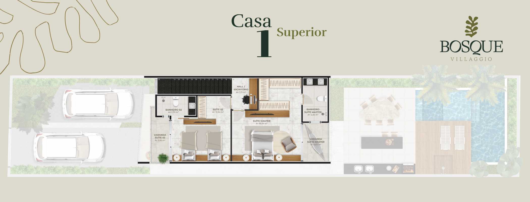 Planta - Duplex à venda, no Bosque Villaggio em Eusébio, Olho D'água, com 3 quartos, 121m² - Elanio Medeiros - Corretor de Imóveis